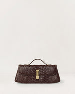 Kassandre Colonne clutch in brown python-effect leather with gold hardware, front view