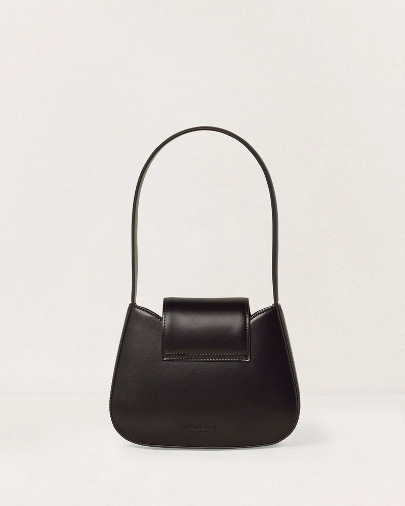 Kassandre Colonne mini hobo bag in black cow leather, column-like volume, back view