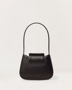 Kassandre Colonne mini hobo bag in black cow leather, column-like volume, back view