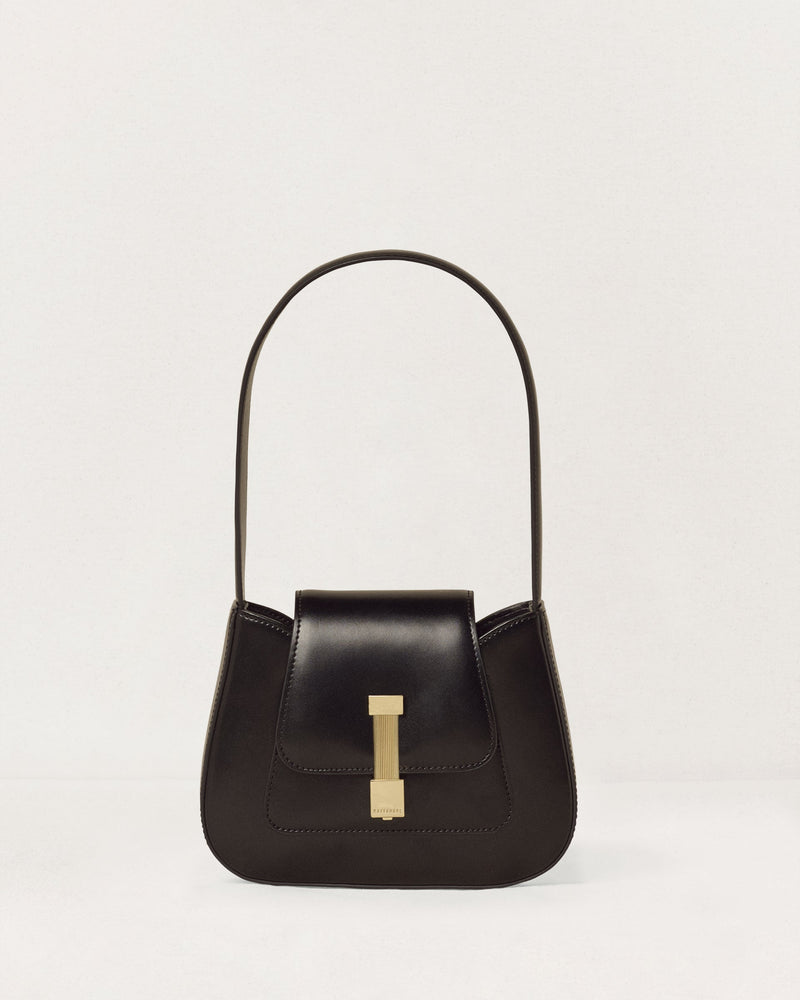 Kassandre Colonne mini hobo bag in black cow leather, column-like volume, front view