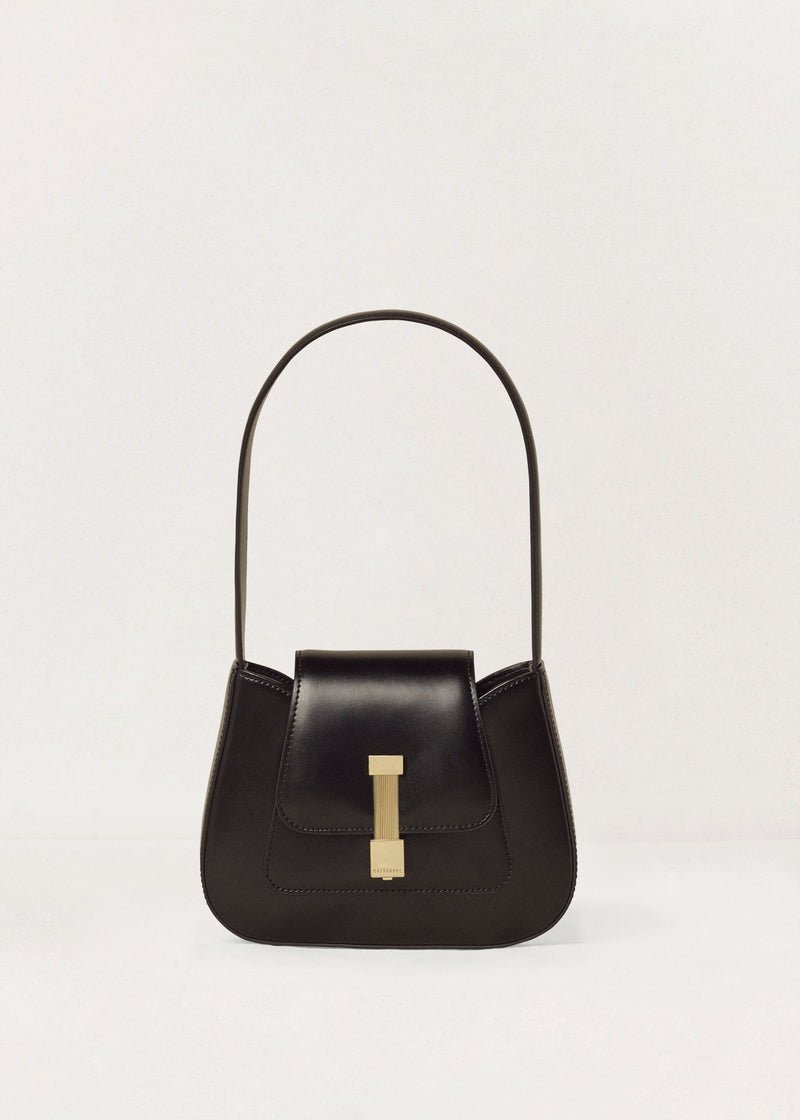 Kassandre Colonne mini hobo bag in black cow leather, column-like volume, front view