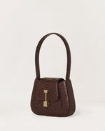 Kassandre Colonne mini hobo bag in brown python-effect leather, column volume, three quarter view