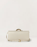 Kassandre Deva clutch in off-white cow leather, pure geometric form, adjustable strap, removable strap , crossbody bag ,back view