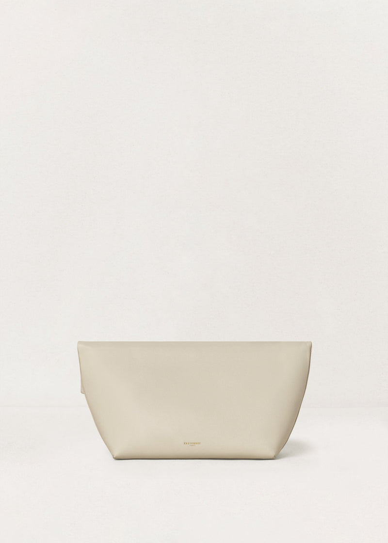 Kassandre Eileen clutch in off-white cow leather with gold metal frame, Art Deco lines , back view